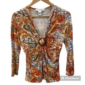 Rafael Orange Floral Long Sleeve Top size small
